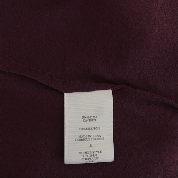 Joie Maroon Fringe Silk Blouse Chiffon Smocked Top - Picture 9 of 9